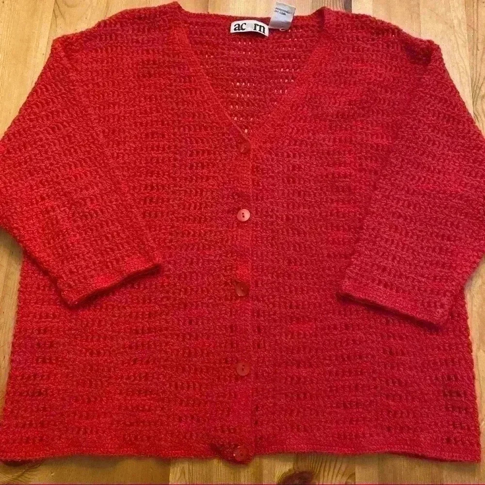 Acorn knitted V-Neck cardigan 3/4 sleeve Red Women M